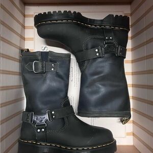 Dr Martens New ANISTONE HI LEATHER BIKER BOOTS Size 7 EU 38 Grey Nubuck Leather